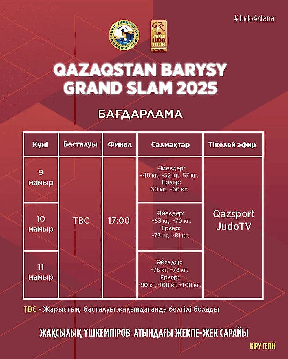 Назарларыңызға Qazaqstan Barysy Grand Slam 2025 додасының бағдарламасын ұсынамыз